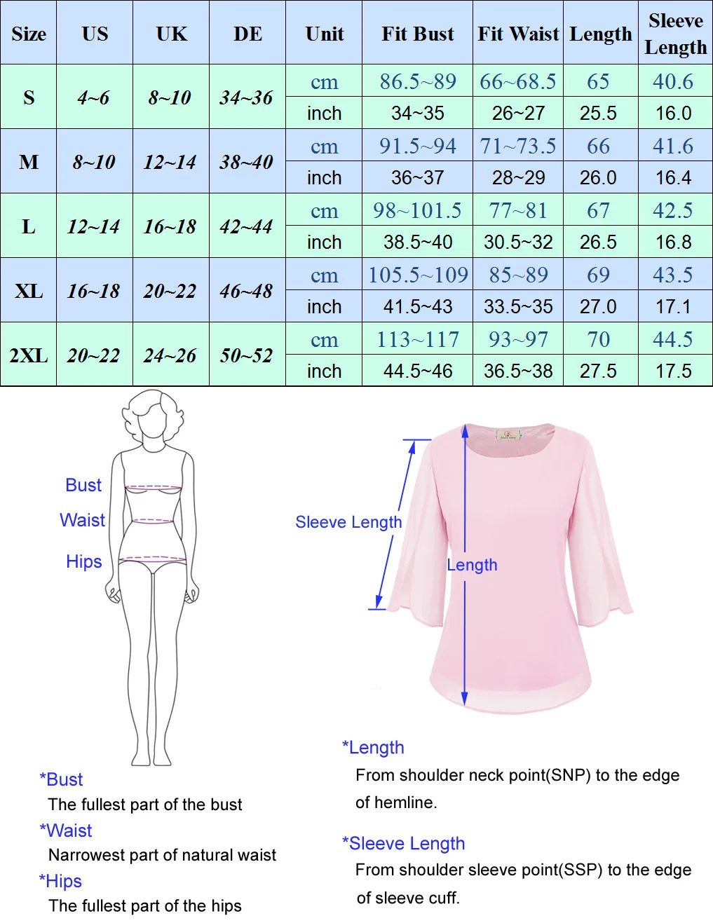 GK Women's Summer Casual Loose 3/4 Sleeve Crew Neck Split Sleeves Casual Chiffon Blouse Tops Half Ruffle Sleeve Tops A30