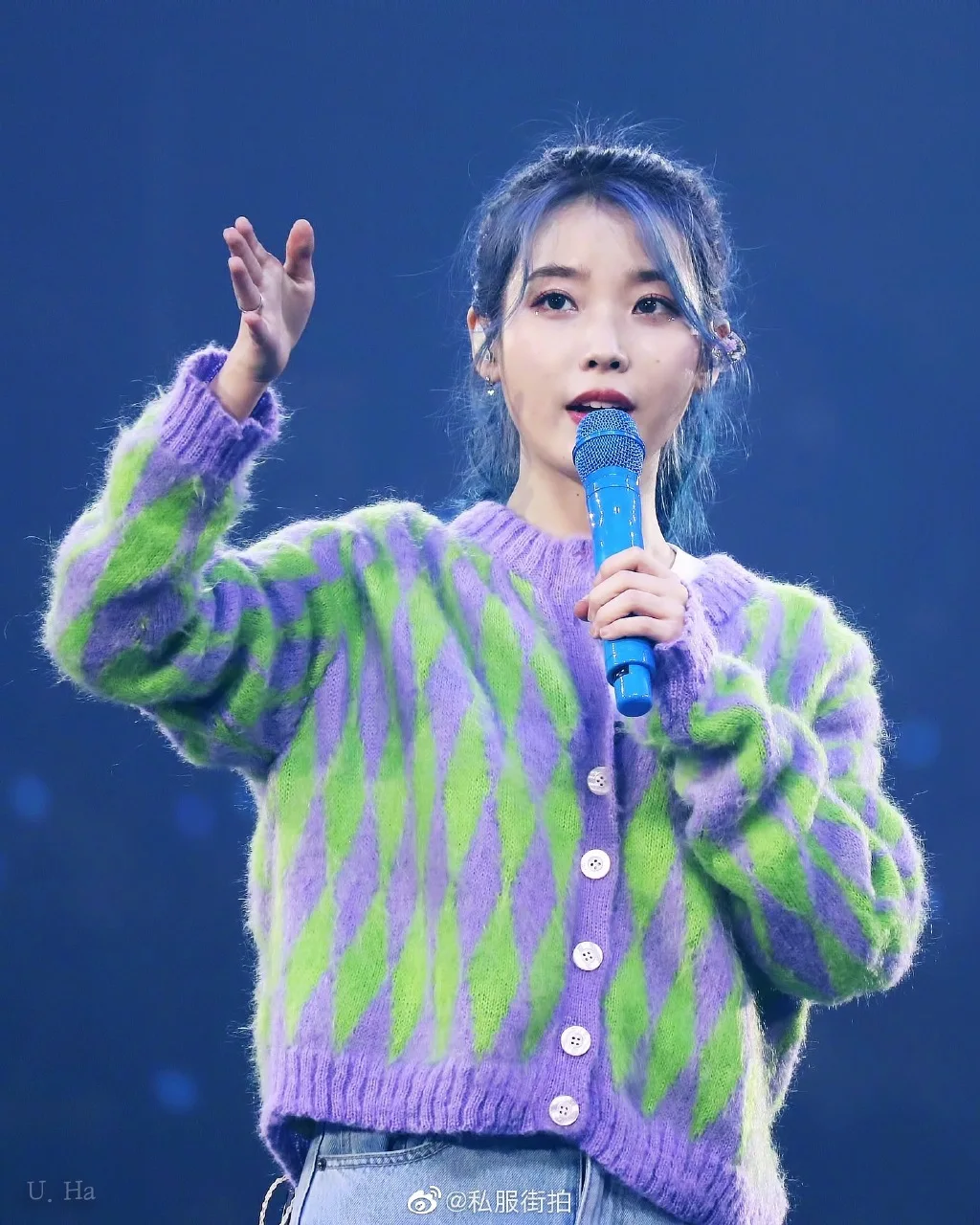 

2020 Purple Green Rhombus Mohair Cardigan Sweater Women Knitted Sweater Korean Lazy Wind Sweater Women