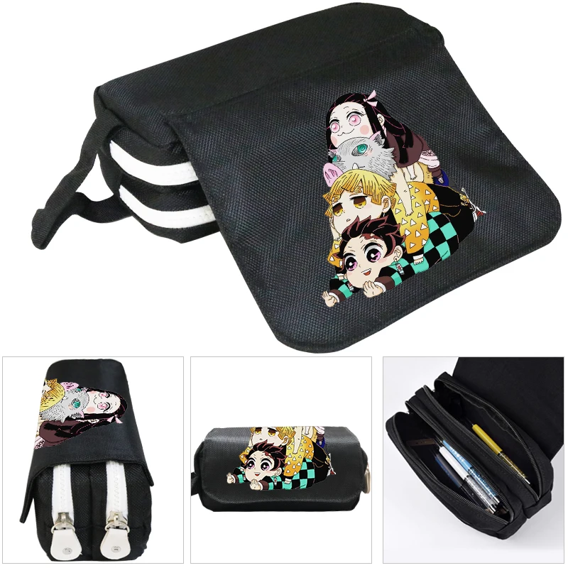 

Kimetsu No Yaiba Pencil Bag Boys Girls Make Up Bags Primary School Supplies Cosmetic Case Double Layer Storage Kids Bags Purse