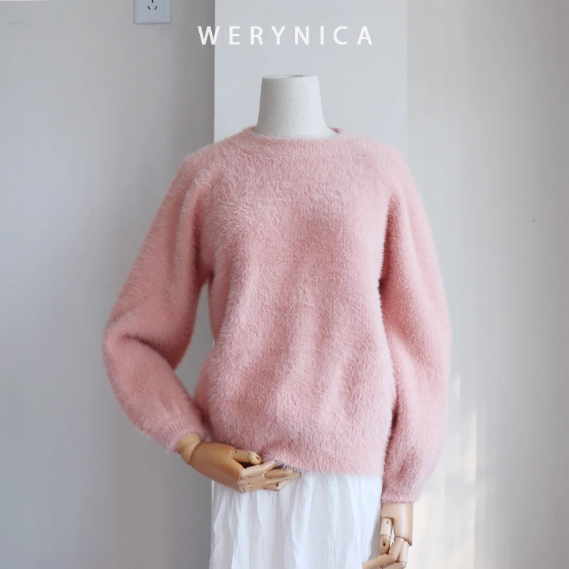 

Werynica Women Sweater Koren Style Basic Cashmere Knitted O-neck Sweater Female Solid Collar Pullover Soft Warm 2019 New Arrival