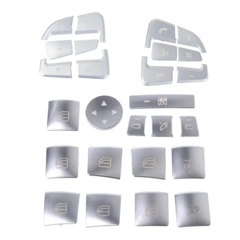 

12 Pcs Car Window Lift Button Sticker for Mercedes Benz B C E Gla Cla Glk Gl Ml & 14 Pcs Steering Wheel Button Covers Trim Stick