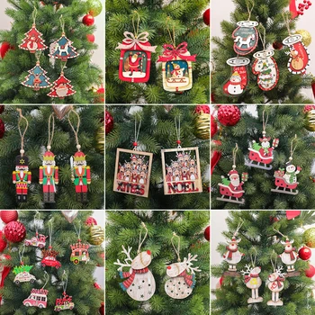 

Creative Painted Wooden Pendant Christmas Home Decorations Santa Snowman Elk Christmas Tree Pendants New Year Xmas Party Decor