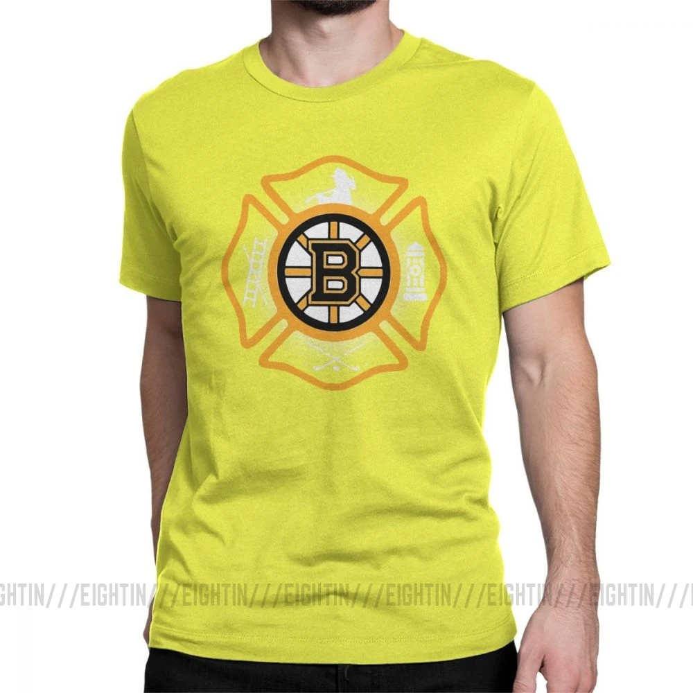 Мужская футболка в стиле пожарного Бостона, огненного бруинса повседневная одежда с короткими рукавами и круглым воротником футболки из хлопка размера плюс - Цвет: Цвет: желтый