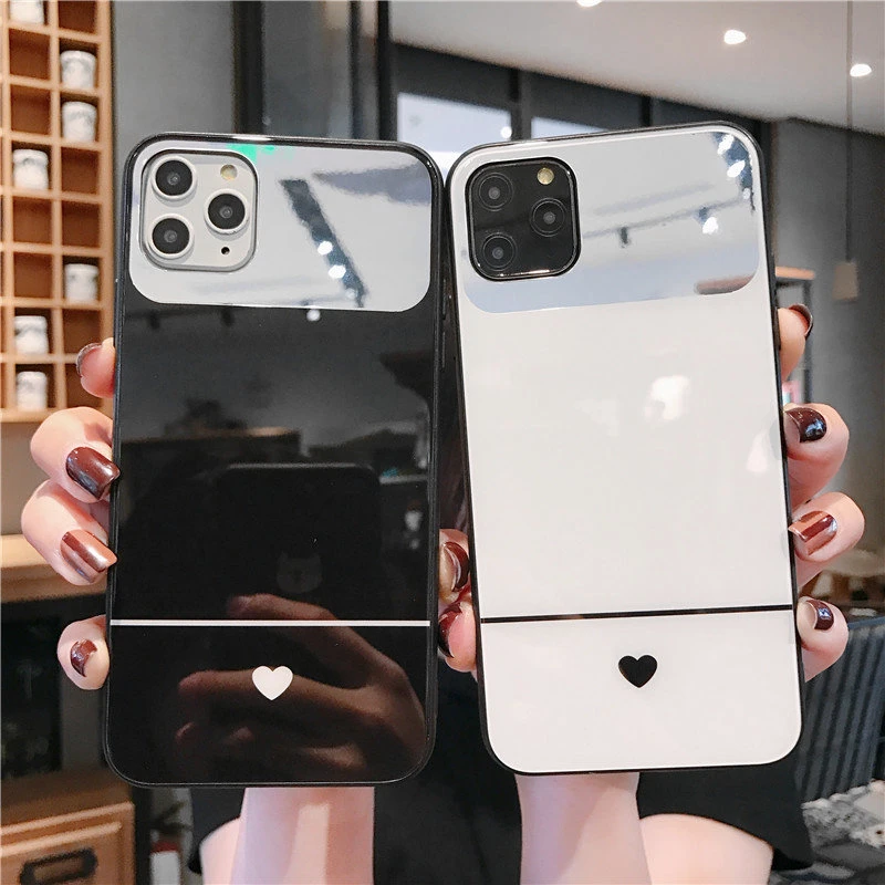 Модный чехол с сердечками для iphone X XR XSMAX 11pro 7 8 Plus Ретро твердым стеклом чехлы на