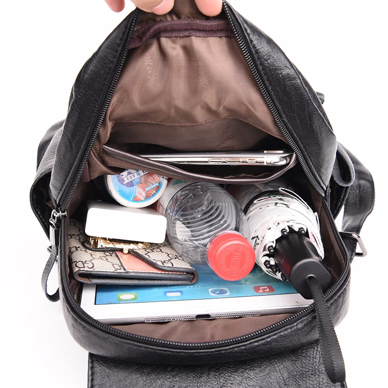 Женские кожаные рюкзаки для девочек Mochilas Женский Рюкзак Винтажный вместительный однотонный большой вместительный дорожный повседневный рюкзак женский