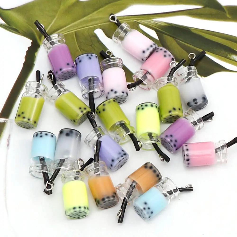 

10Pcs/lot Cute Mini Bottle Design Charms Resin Pearl Milk Tea Bottle Pendants Earring Charms For Jewelry Accessories 10x19mm