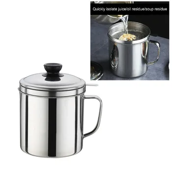 

1.8L Stainless Steel Oil Strainer Pot Container Jug Storage Can with filter Non slip Handle Cooking Oil Pot For Kitchen