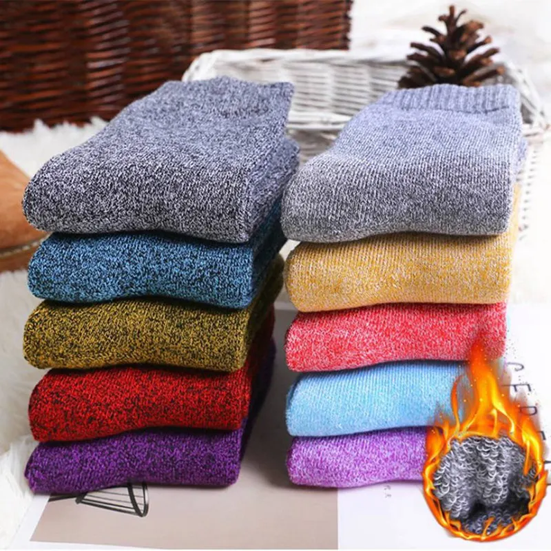 Осень-зима, женские плотные теплые носки, махровые носки, ретро зимние носки, одноцветные домашние носки-тапочки, рождественский подарок