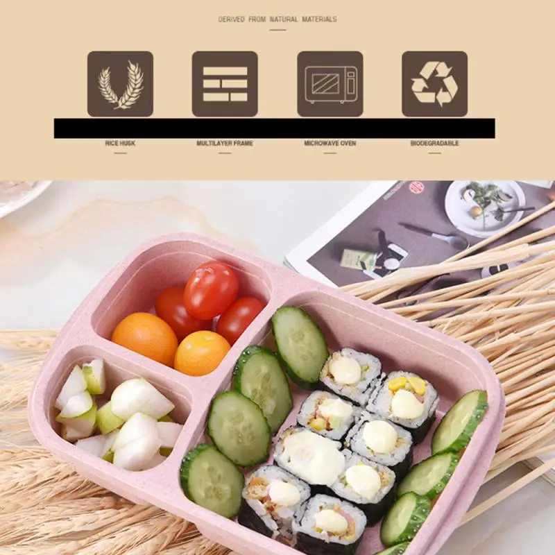 3 коробки Bento Box пшеничная соломенная коробка для ланча контейнер для хранения еды для детей школьная офисная портативная микроволновая печь Bento Box Посуда