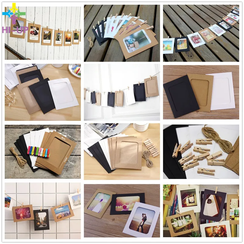 

10pcs 6 Inch DIY Vintage Combination Photo Frame Hanging Wall Photos Picture Album Kraft Paper For Card Photo Holding Clipping