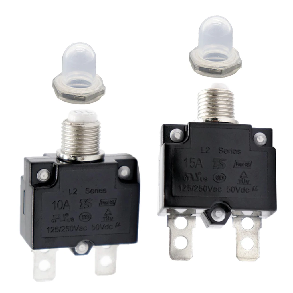 2X 15A/10A Circuit Breaker Overload Protector Switch + Clear Waterproof Cap 