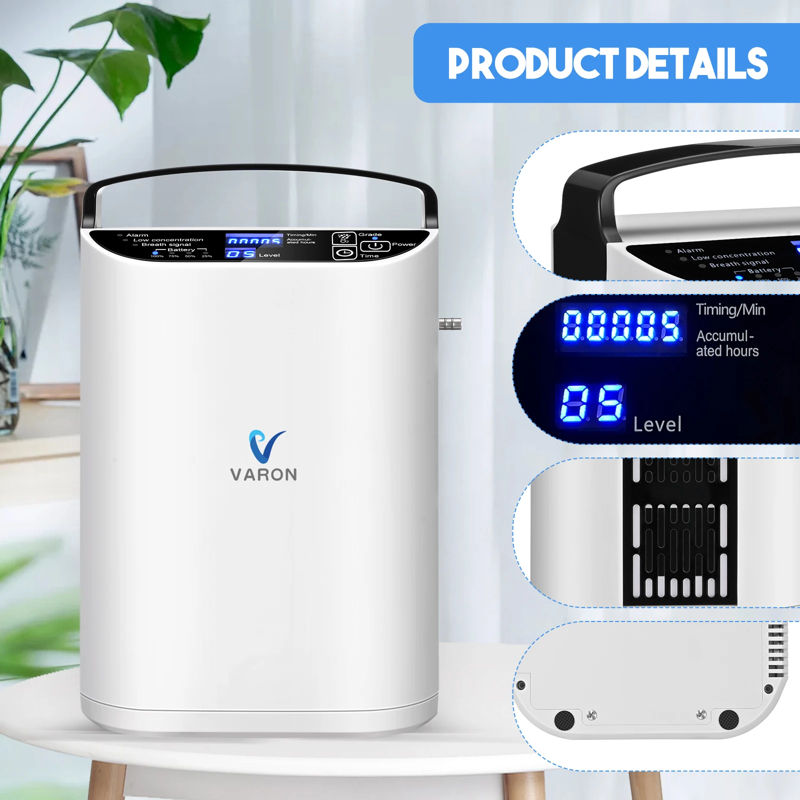 Portable 5L Oxygen Machine Pulse Flow Oxygen Concentrator for Medical Home Use Travel Outdoor Care with Battery