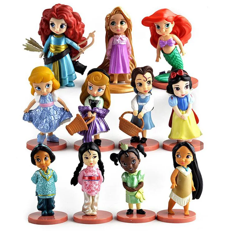 

11pcs Disney Moana Snow White Mermaid Princess PVC Action Figures Mulan Jasmine Dolls Anime Collection Figurines Toys For Kids