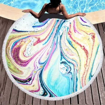 

Colorful Glitter Round Beach Towels Golden Green Marble Ripple Rock Stone Towels with Tassel Swim Yoga Mat Dropship Home Decor A