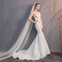 Mermaid Wedding Dresses With Small Train Embroidery Round Neck Wedding Gowns Sexy Bride Dress Custom Made Vestido De Noiva