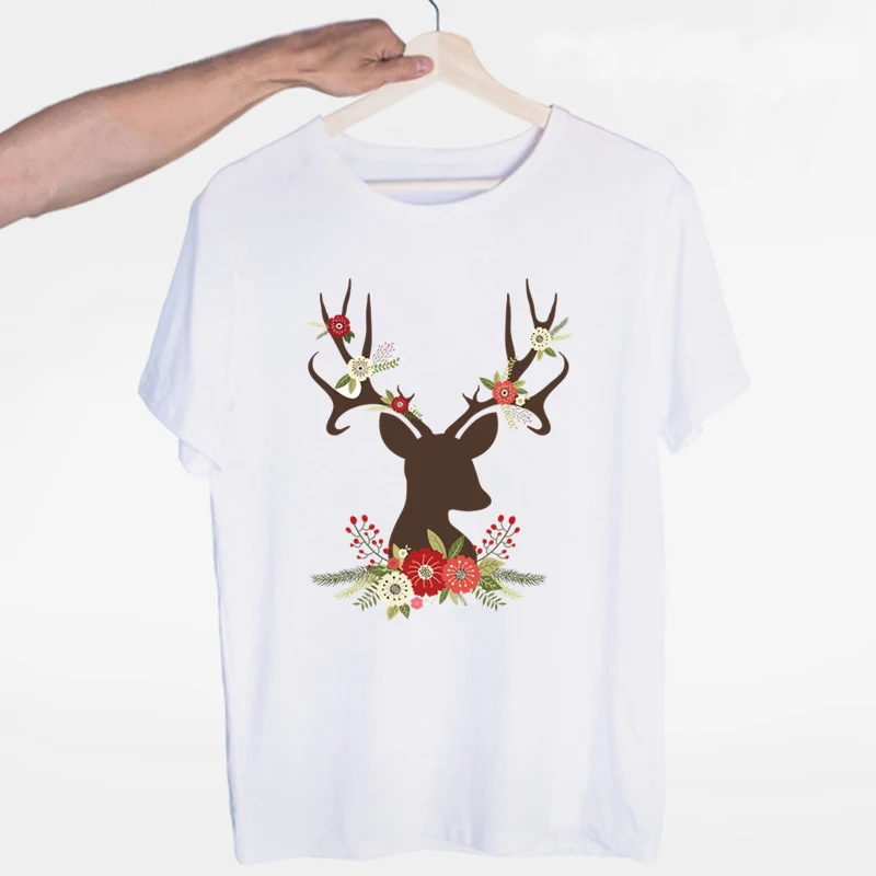

Santa Claus Deer Christmas T-Shirt Customize Building Army Green Leisure Crew Neck Hiphop Men And Women Tshirt