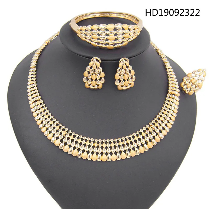 Yulaili модный винтажный свадебный набор украшений для женщин круглой формы золотого цвета ожерелье серьги браслет кольцо эфиопские ювелирные изделия - Окраска металла: GOLD