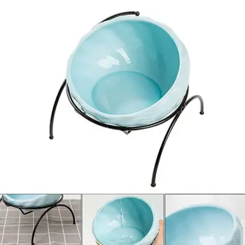 

Dog Cat Bowl,Ceramic Pet Bowl with Non-Slip metal Stand,Water Bowl Dish for Cats E5BB