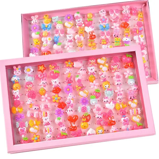 10pcs/lot Children's Cartoon Rings Candy Flower Animal Bow Shape Ring Set Mix Finger Jewelry Rings Kid Girls Toys 5
