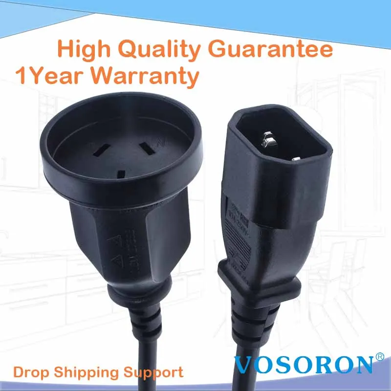 IEC 320 C14 수 플러그, SAA 호주 호주 3 핀 암 전원 익스텐션 케이블..