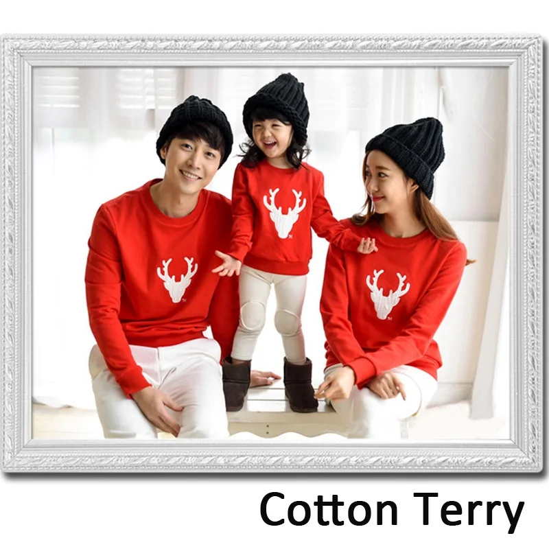 Рождественский семейный свитер; одежда; цвет красный, белый; Одинаковая одежда для семьи с оленем; одежда для мамы, дочки, сына, папы и ребенка; Familia - Цвет: C3102  Cotton terry