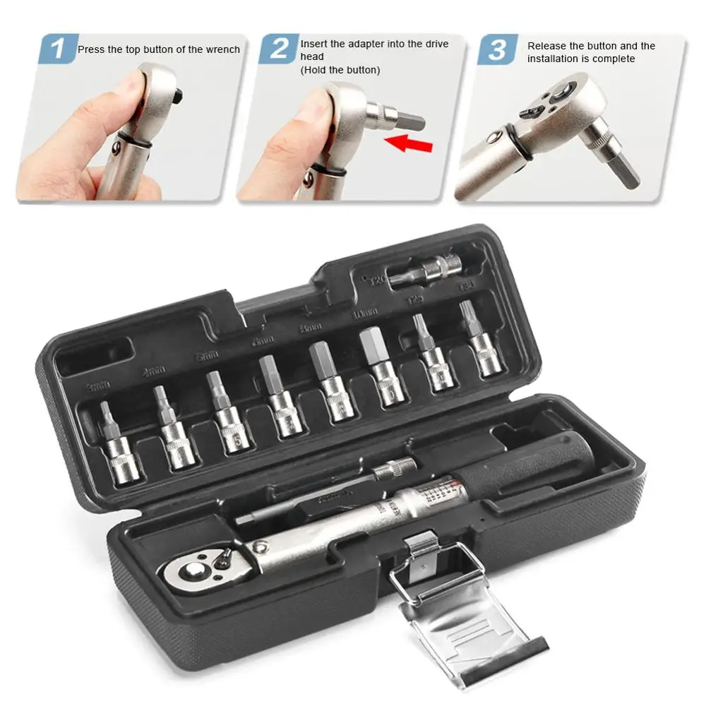 

Bicycle Repair Tools Kit Bike Torque Wrench Allen Key Tool Socket Set Road MTB Tools 1/4'' Torque Fix Set FR US ES Ship