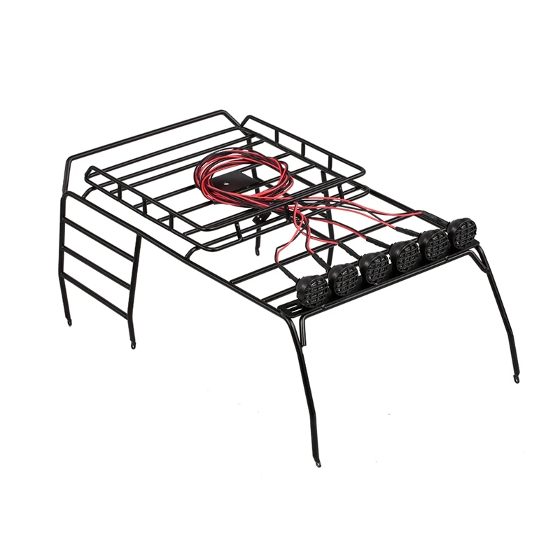

Metal Roof Luggage Rack with 6 White LED Light for 1/10 AXIAL SCX10 D110 D90 Jeep Wrangler RC Crawler Climbing Car,A