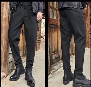 

2020 new men's loose trend harem pants stretch feet long pants large size black men's simple casual pants SIZE 28-42