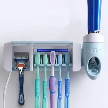 

Wall Mounted Toothbrush Stand UV Light Toothbrush Sterilizer Holder Toothpaste Squeezer Dispenser Bathroom Supply