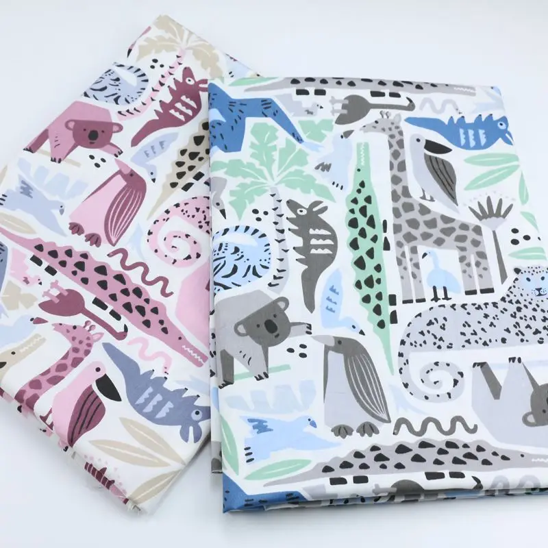 

Cartoon Animals Pattern 100% Cotton Twill Fabric, Baby Cotton Quilt Sleeping Bag Fabric Children DIY Handmade Cloth