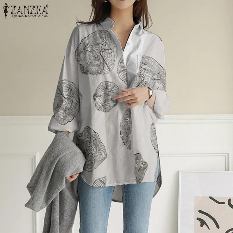 Spring Blouse Long-Sleeve ZANZEA Plus-Size Women Female Shirts Buttons Office-Tops Vintage