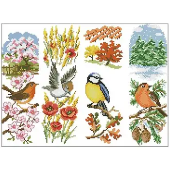 

Four Seasons Bird animals patterns Counted Cross Stitch 11CT 14CT DIY Chinese Cross Stitch Kits Embroidery Needlework Sets