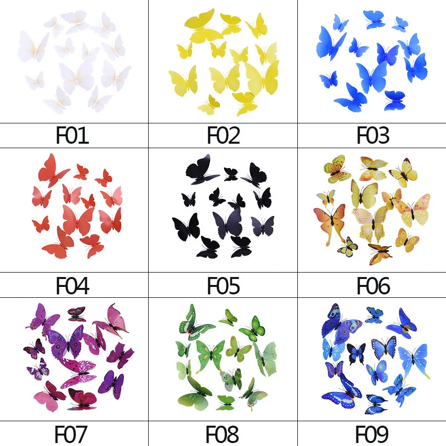 12 шт 3D Наклейка на стену с бабочкой, ПВХ наклейка s для детской комнаты, спальни, декоративная наклейка, домашний декор на стену, наклейки на стену, наклейки на холодильник