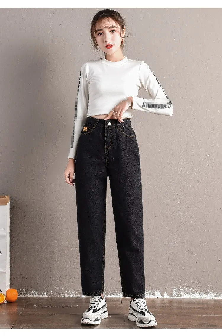 Модные женские Джинсы бойфренда большого размера с высокой талией и пуш-ап, джинсовые шаровары с карманами, повседневные винтажные свободные брюки