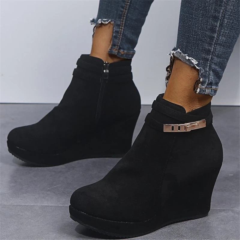 

New Feminina Antiskid Booties Winter Women Ankle Boots side zipper Footwear Platform High Heels Wedges Shoes Woman Botas 43 2020