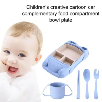 

Children Tableware Car Shape Bowl Cup Plates Baby Food Feeding Baby Containers Dishes Infant Sets Fiber Training Bamboo G1W4