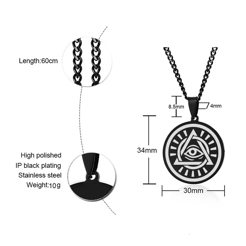 The One Eye Of God All Seeing Men's Necklace Pendant Protection Jewelry Free 24inch Chain