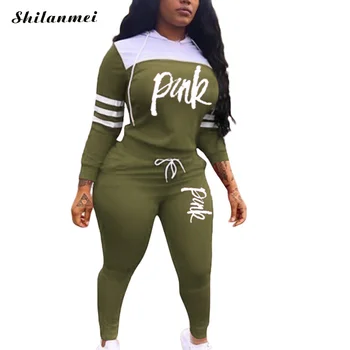 

Autumn Winter Women's Set Tracksuit PINK Letter Print Hooded Sweatshirt Pants Suit Sport Two Piece Set Outfits Casual Sweatsuit
