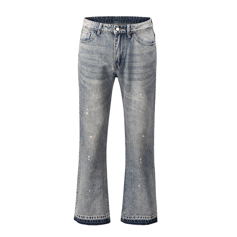 Jeans Flared-Pants Denim Trousers Harajuku Retro Straight Mens Washed Loose Wide-Leg