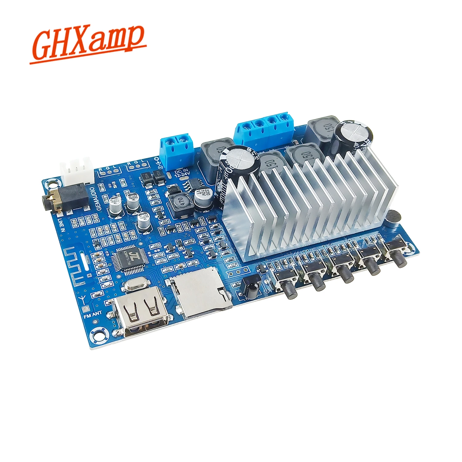 

Плата усилителя GHXAMP TPA3116, Bluetooth 5,0, высокомощный двухканальный цифровой U-диск, TF-карта, декодирование FM-радио, 50 Вт * 2 пульта дистанционного управления
