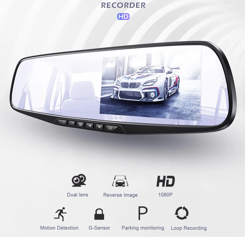 

4.3 inch Night Vision Car Dvr Camera Rearview Mirror Digital Video Recorder Auto Camcorder Dash Cam FHD 1080P dual len