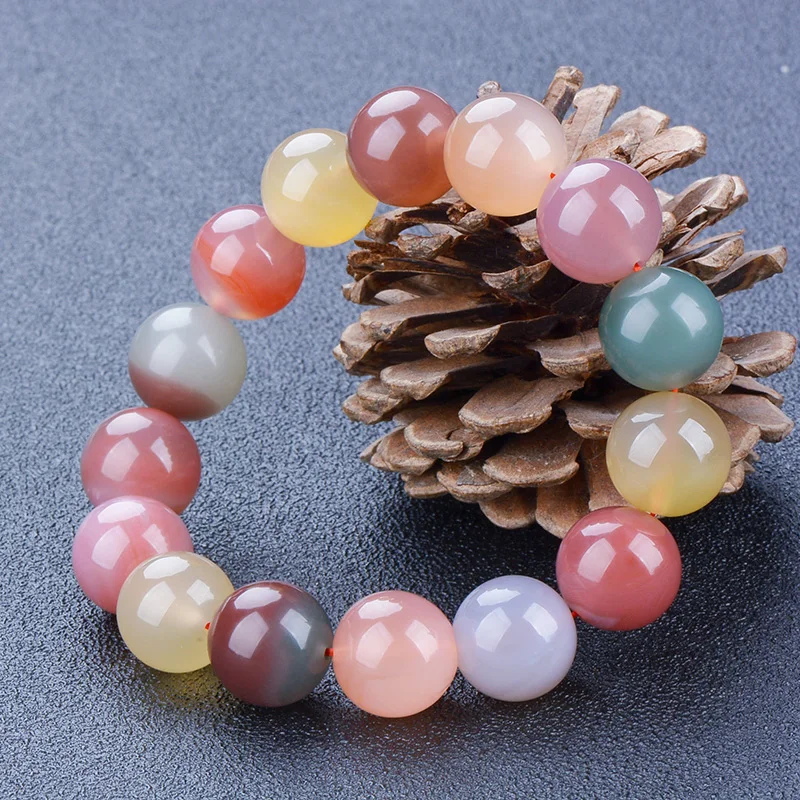 

12mm Nature multicolour jade Mala bead Bangle Nan Hong Jade Bracelet rosary Bless Amulet decoration