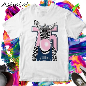 

Cute Cartoon Zebra Casual Streewar T-Shirt Women Cotton O-neck Women Top Harajuku Summer Femme Tee