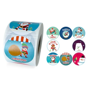 

500Pcs/roll Cute Cartoon Christmas Elements Label Stickers Craft Stationery Adhesive Sealing Baking Paper Decals Label