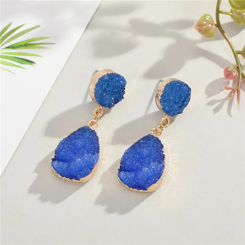 22Fashion Druzy Pink Resin Earrings Water Drop Earrings For Women Jewelry Pendientes Mujer Gifts For Women Accessories