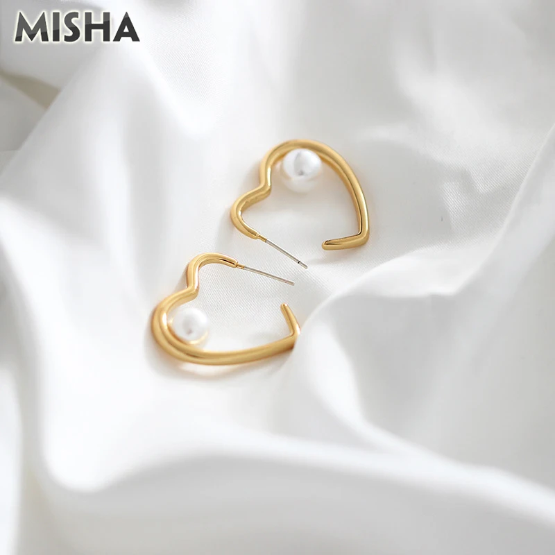 MISHA, модные серьги для женщин, натуральный жемчуг, сердце, кольца, ювелирные серьги, серьги для девушек, подарки для девушек 0067