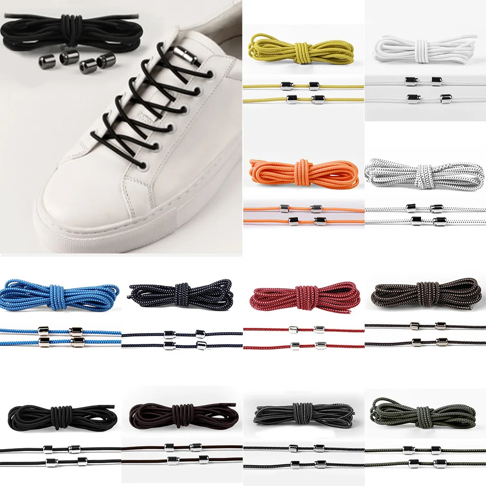 

1Pair Unisex Lazy Elastic Locking Round Shoes Laces 100cm Metal Head Shoelaces Top Quality Polyester Sneakers Boots Shoes Lace