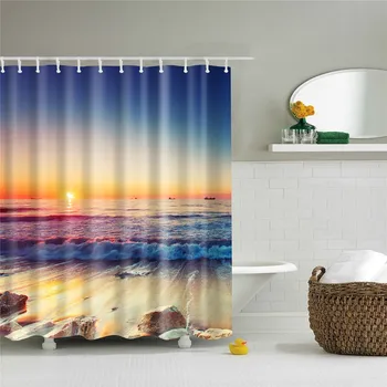 

Beach seaside bath curtain waterproof cortinas de bano set extra long sunset 180x200cm shower curtain Modern