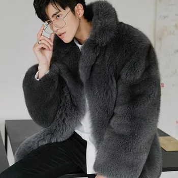 

High grade fox fur coat men's winter fashion uniform color real real real fur coat male brand long sleeve thick real fur coat