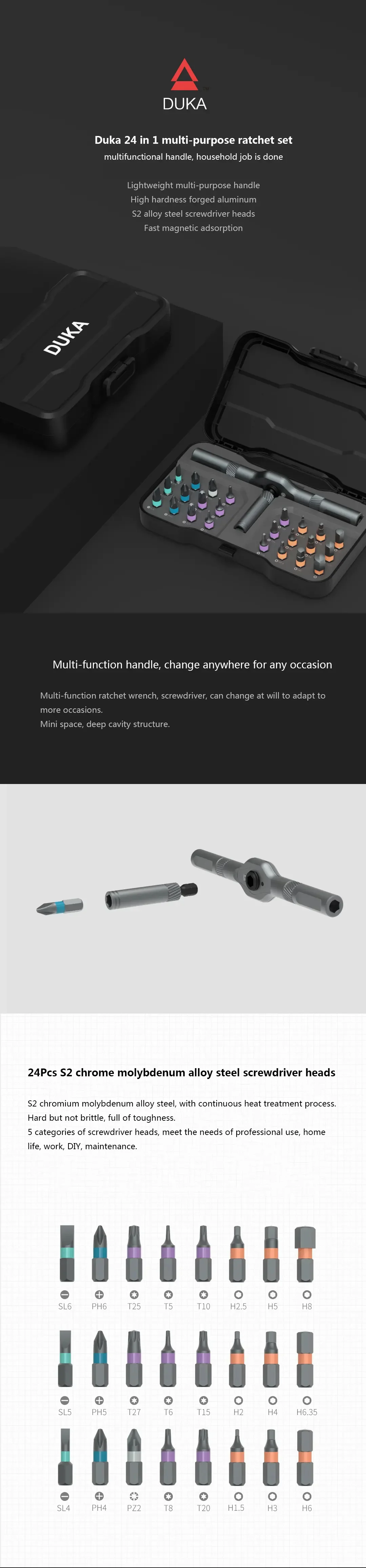ATuMan DUKA 24 in 1 Multi-purpose Ratchet Wrench Screwdriver S2 Magnetic Bits Tools Set DIY Household Repair Tool From Xiaomi Youpin